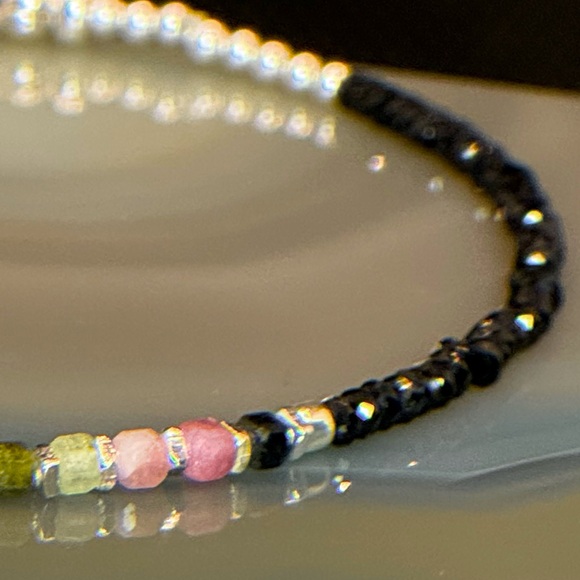 Multicolored Tourmaline Black Spinel and Sterling Silver Accents and Clasp - Picture 4 of 7